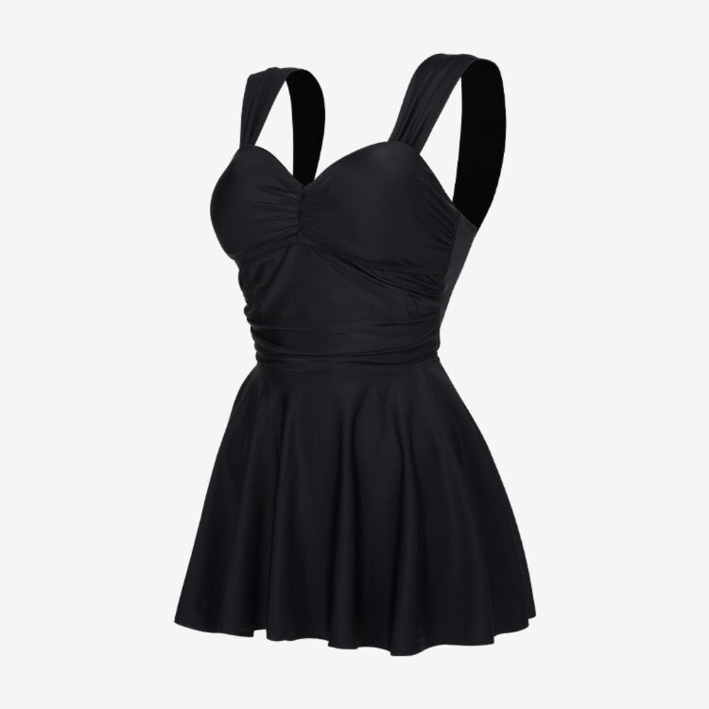 Black Ruched Sweetheart Neck Swim Dress One Piece Swimsuit XL 11349-01-XL